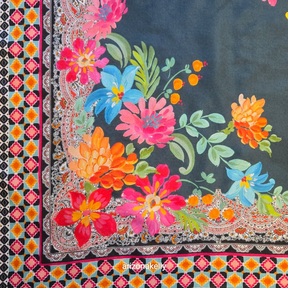 NWOT Johnny Was Silk Scarf Floral Boho Square #16 - Picture 4 of 10